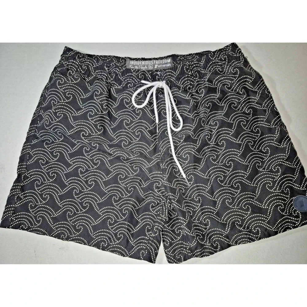 Indigenous Freedom for the people men's XL black &‎ white patterned swim trunks